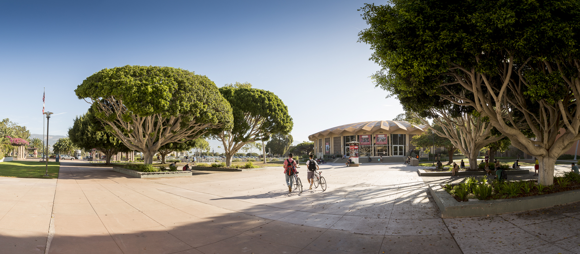 UC Santa Barbara students biking panoramic