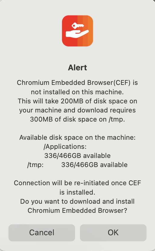Chromium Embedded Browser (CEF) installation prompt
