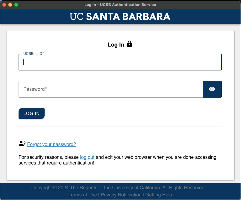 SSO SAML UCSB NetID login page
